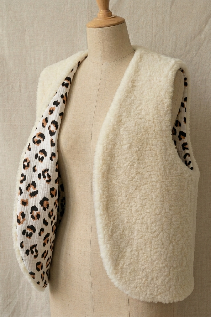 gilet laine ecru double gaze leopard