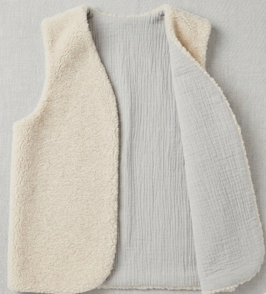 gilet long laine ecru gaze gris clair