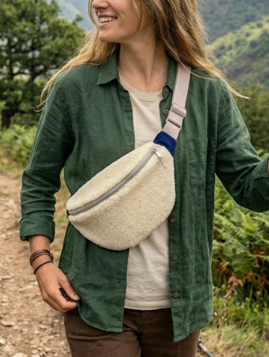 sac banane laine pyrenees  beige marine velours