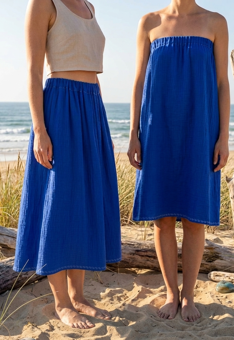 jupe 2en1 jupe longue et robe bustier plage double gaze coton
