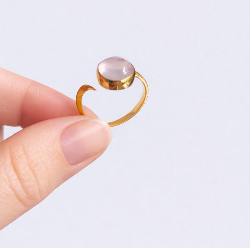 bague quartz rose argent doré2