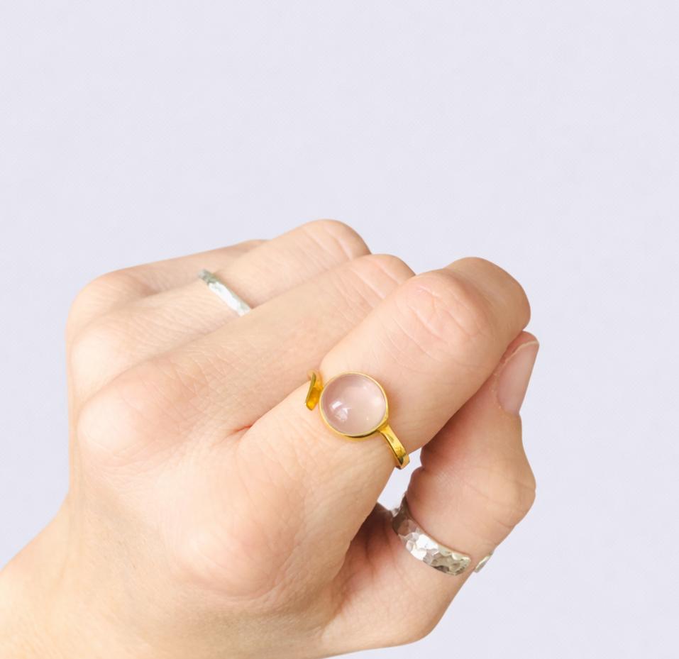 bague quartz rose argent doré3