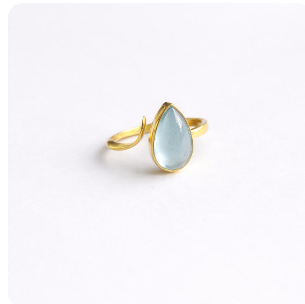 bague argent doré aiguemarine artisanale