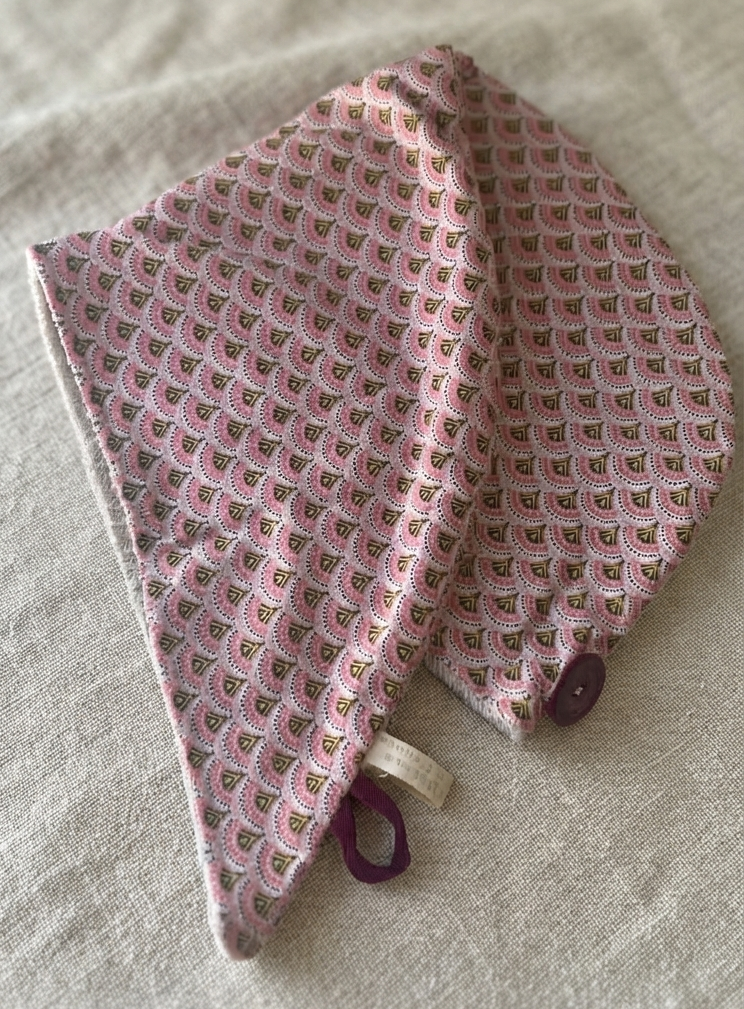 TUR16 turban bain coton bambou eventails rose