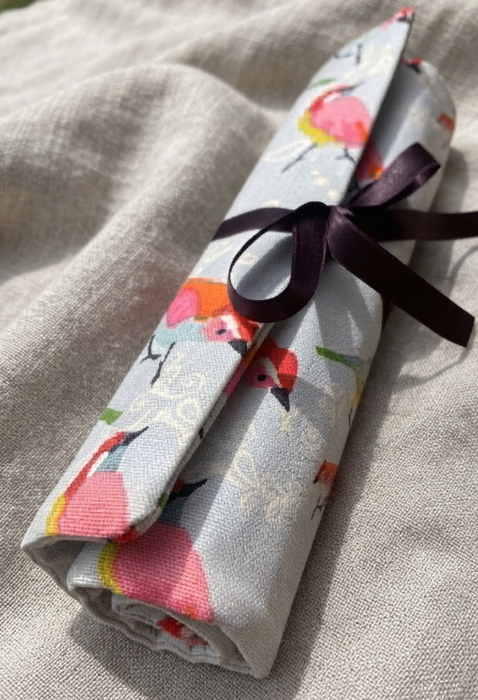 trousse crayons enroulable artisanat local france créatrice oiseaux nomade