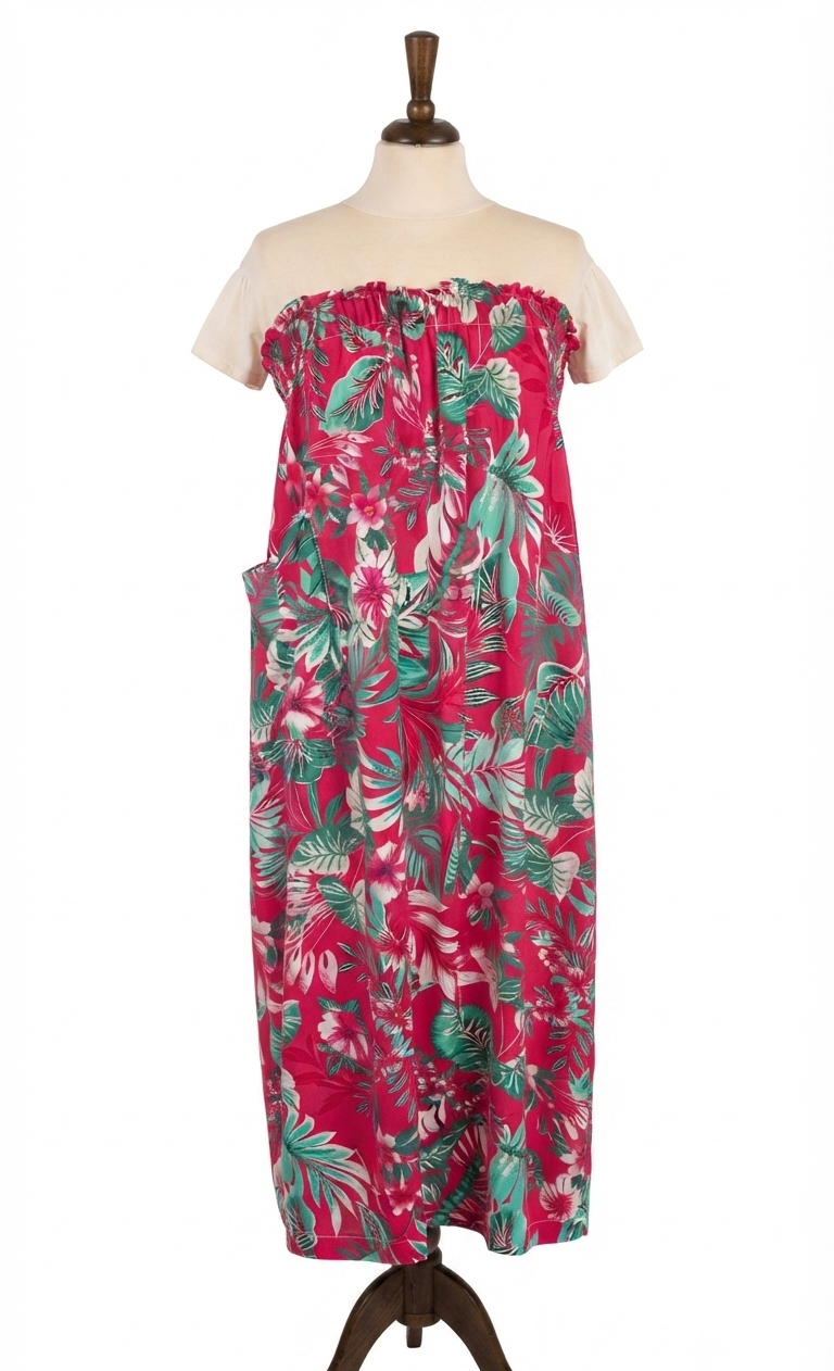 jupe longue et robe 2en1 viscose tropical rose vert artisanal  poche
