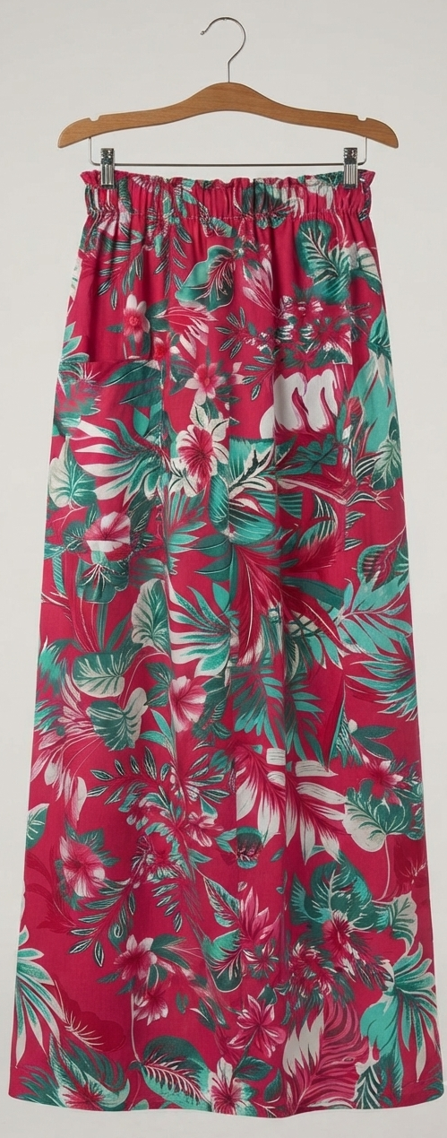 jupe longue et robe 2en1 viscose tropical rose vert artisanal  poche (2)