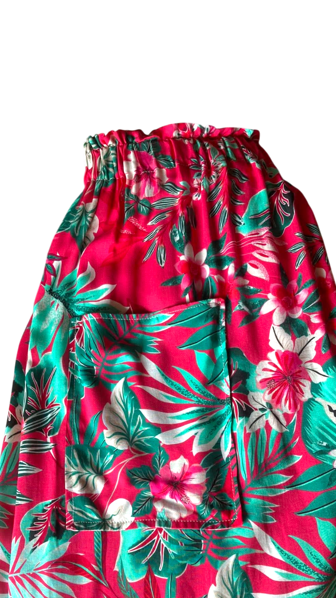 jupe longue viscose tropical rose vert artisanal  poche