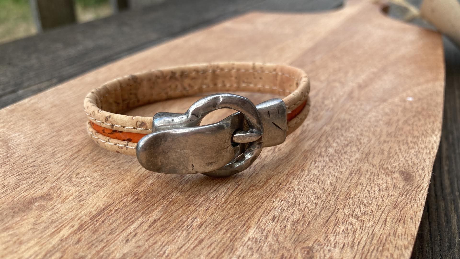 bracelet liege boucle ceinture fait main orange
