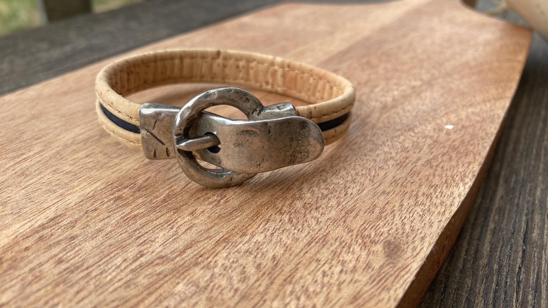 bracelet liege boucle ceinture fait main noir