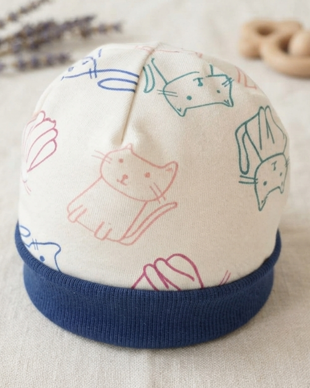 bonnet naissance chats blanc bleu