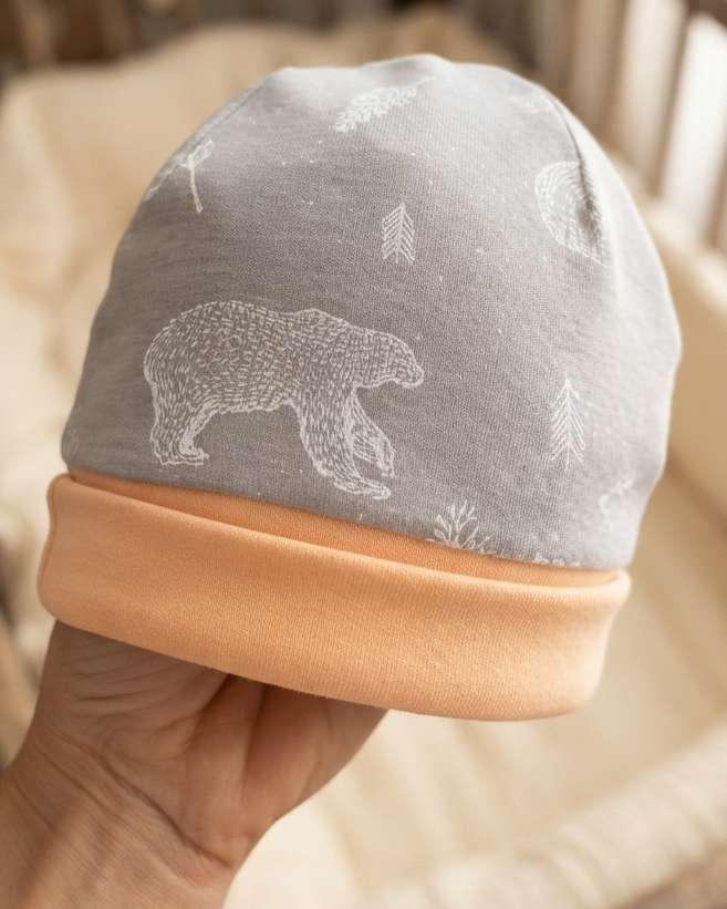 bonnet naissance ours polaires gris abricot