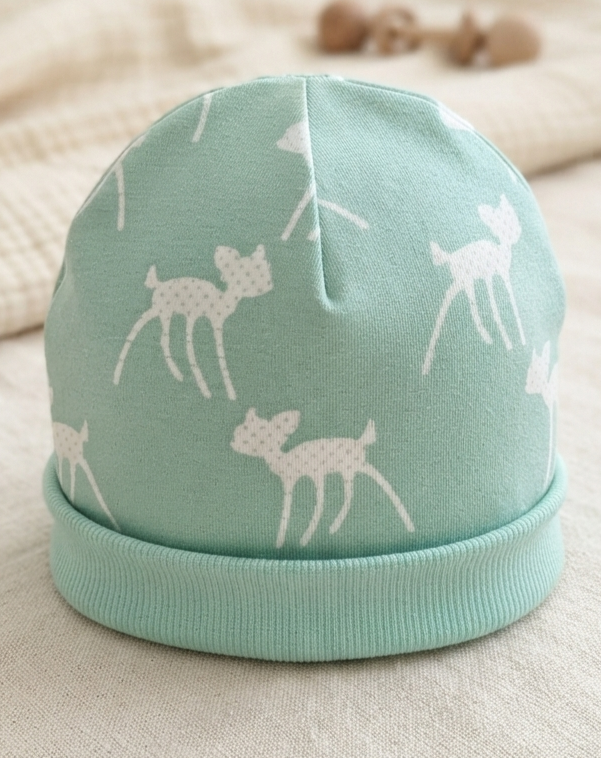 bonnet naissance biches vert menthe