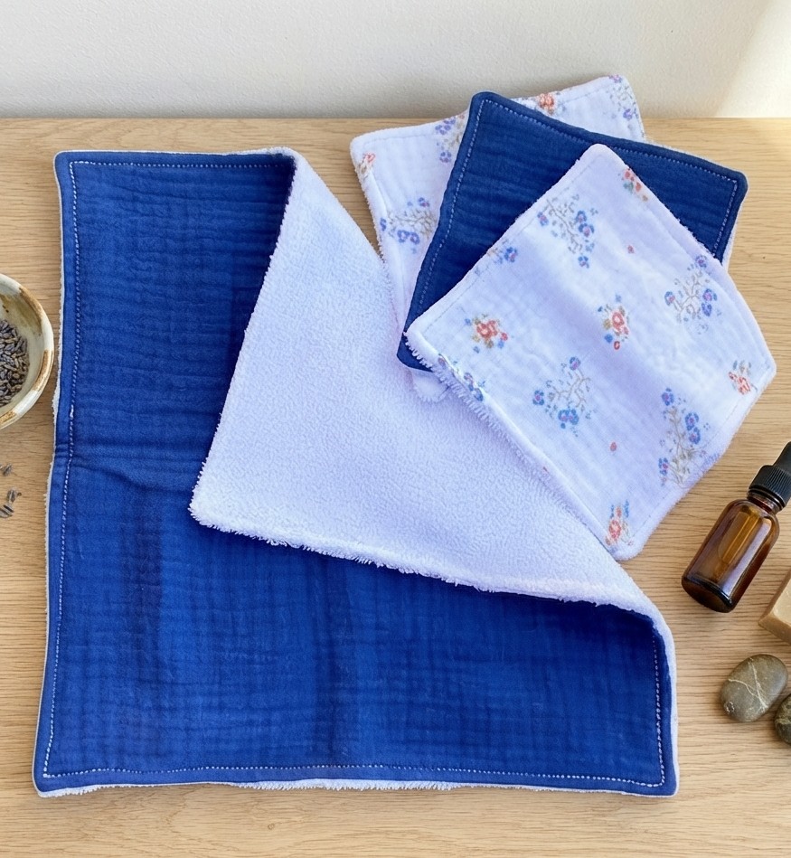 LSV kit lingettes serviette visage routine bleu