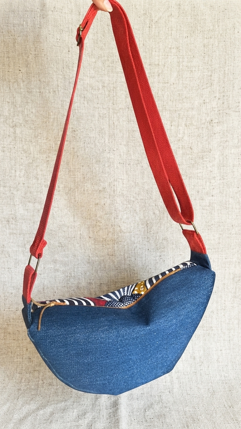 sac demi lune reversible coton artisanal france locavore denim jean