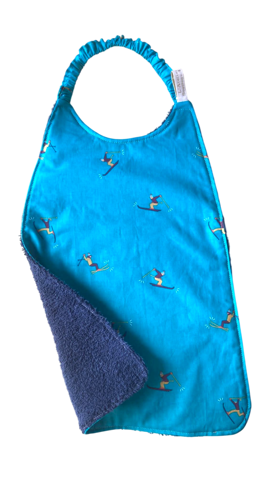 serviette cantine réversible coton artisanal france landes éponge bleu ski montagne (1)