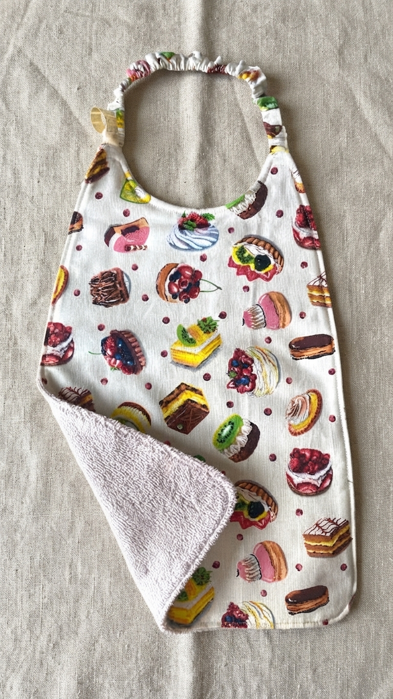 serviette cantine maternelle repas autonomie eponge coton fait main gateaux