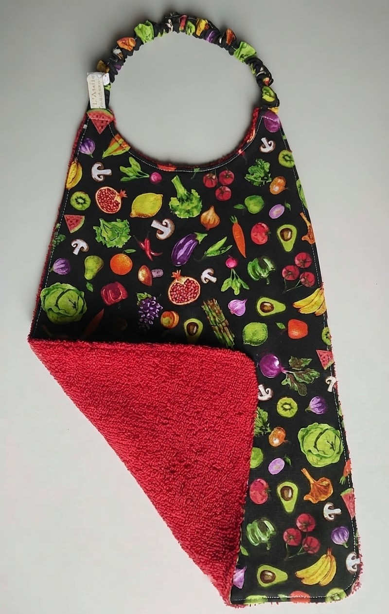 serviette cantine éponge coton legumes noir rouge