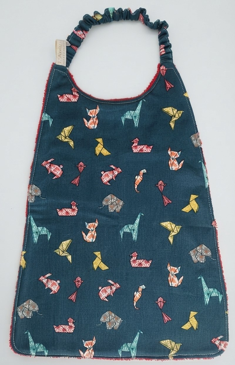 serviette cantine éponge coton origami fond bleu animaux