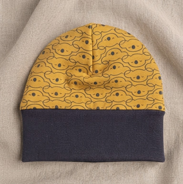 bonnet naissance fait main koala moutarde gris