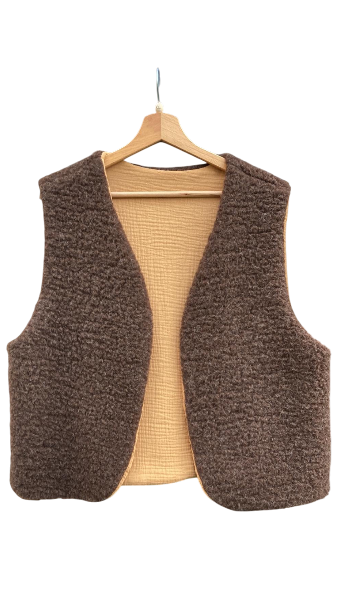 gilet laine pyrénées marron mixte gaze coton camel artisanal france (1)
