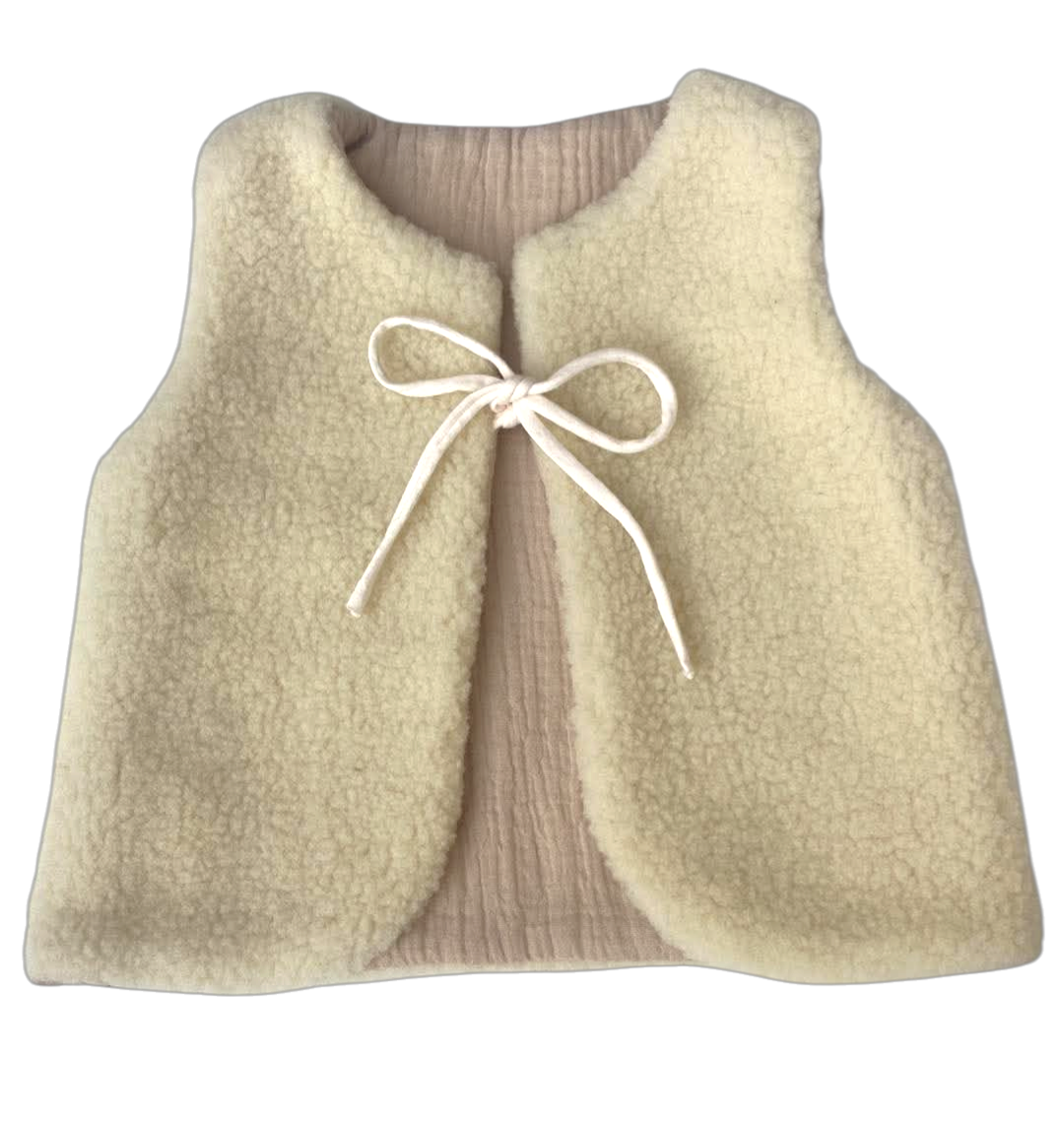 gilet laine pyrénées écru enfant gaze coton artisanal réversible  beige