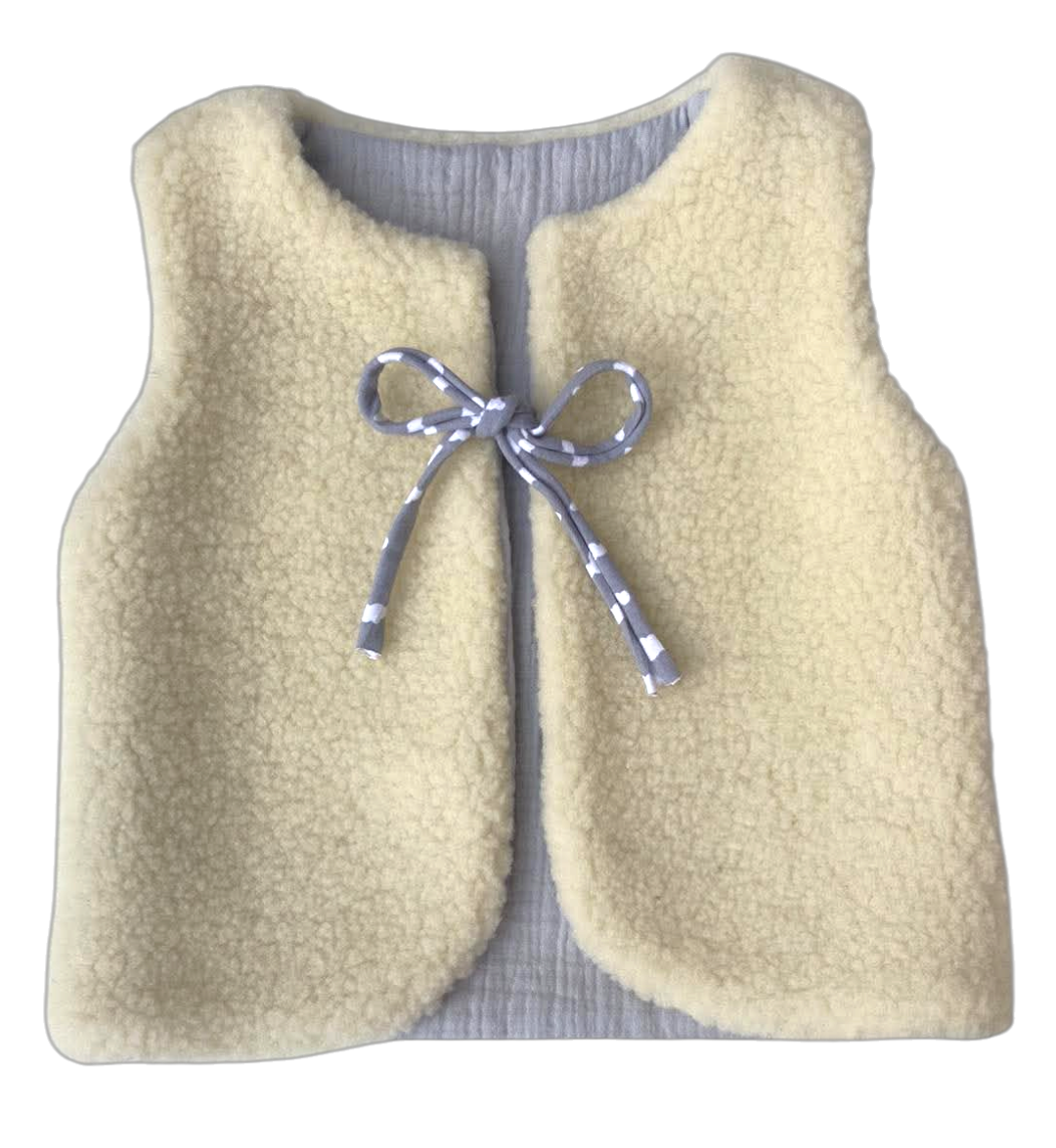 gilet laine pyrénées écru enfant gaze coton artisanal réversible  gris
