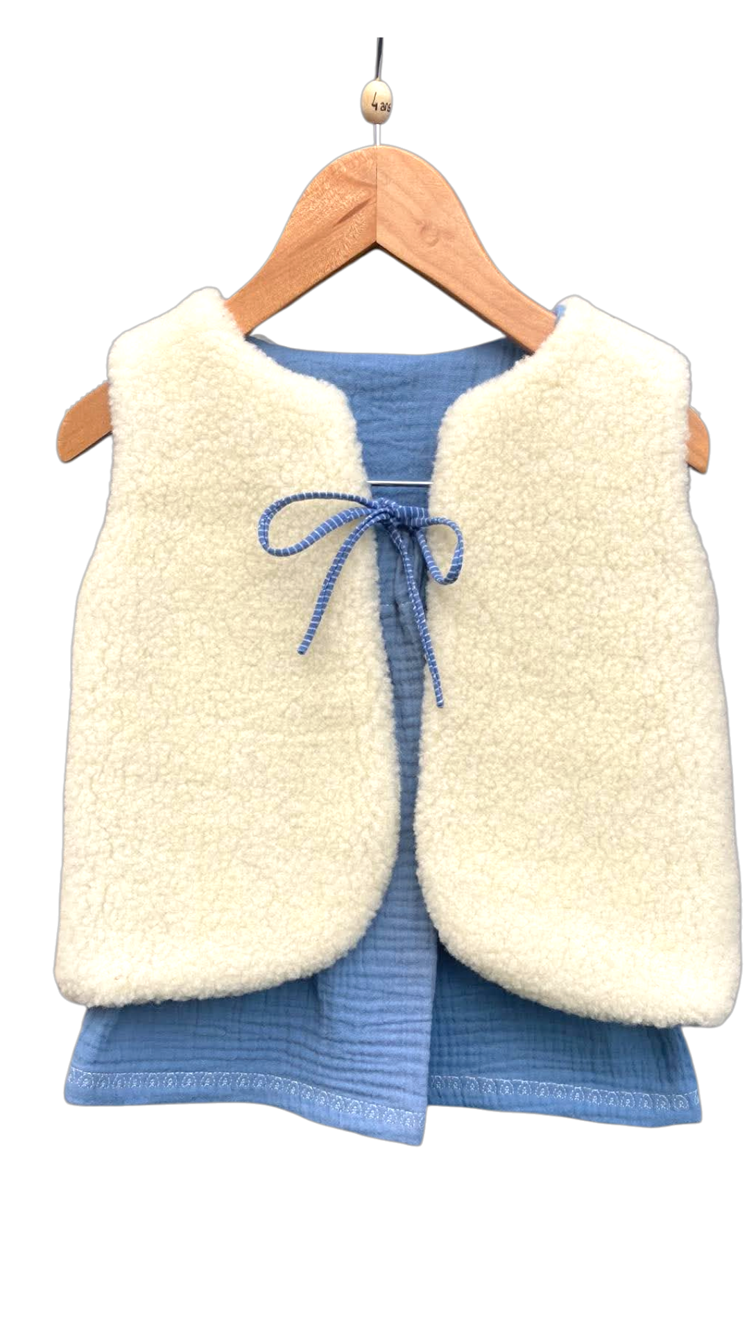 gilet berger enfant ecru laine pyrénées artisanal bleu jean