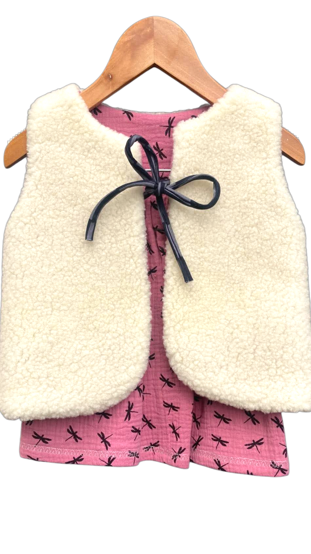 gilet berger enfant ecru laine pyrénées artisanal rose libellule