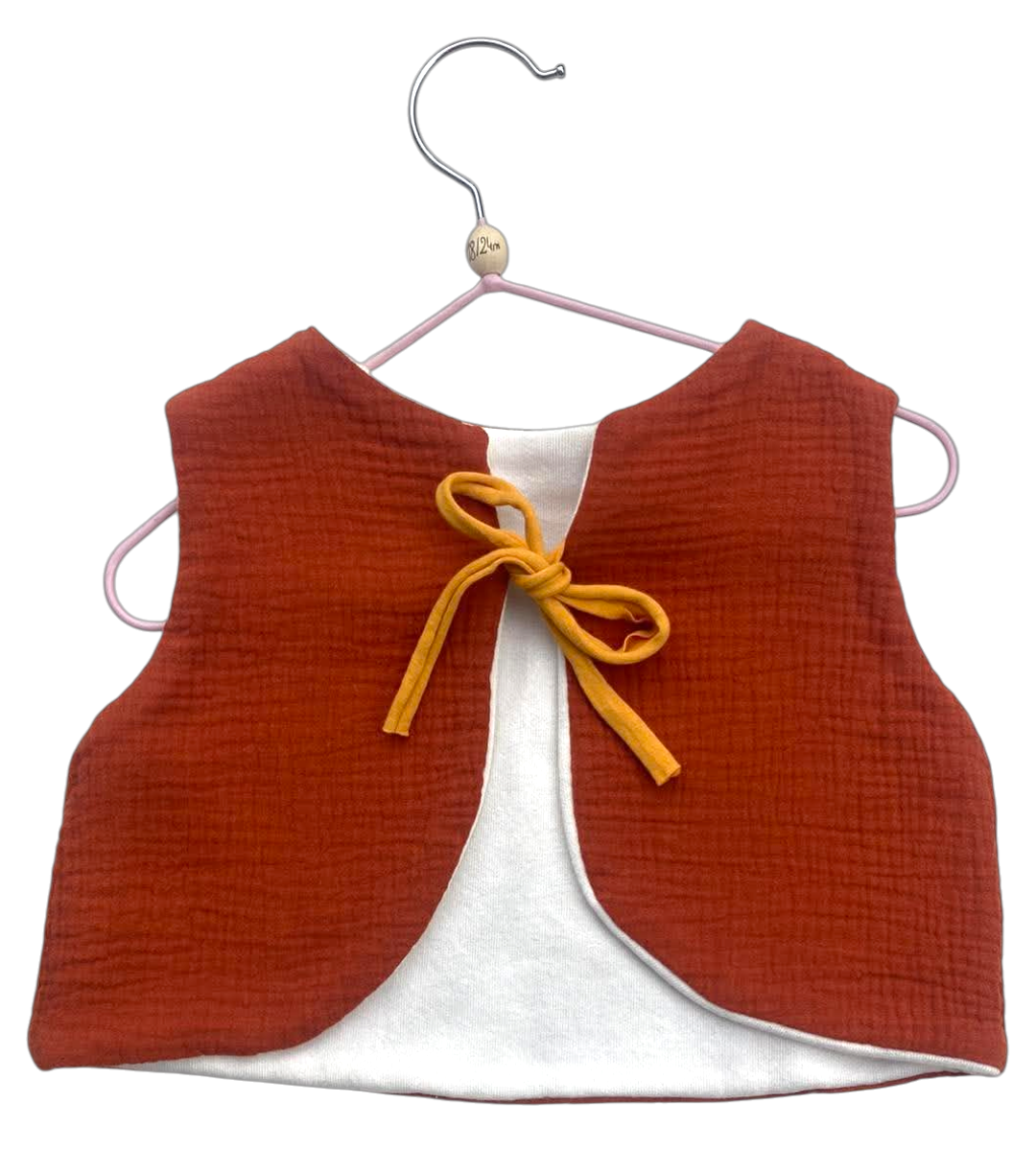 gilet gaze coton molleton bambou naturel artisanal réversible rouille