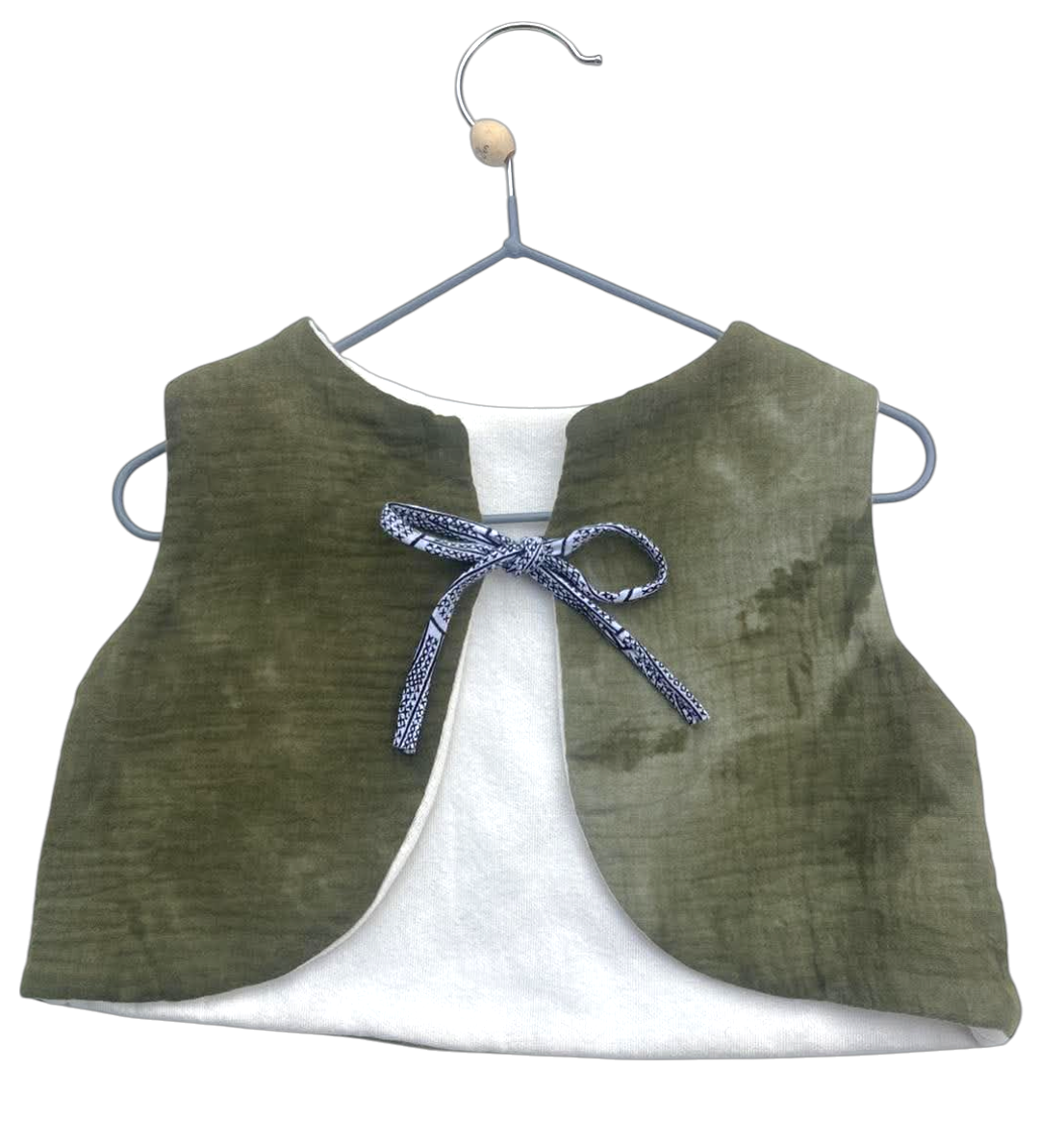 gilet gaze coton molleton bambou naturel artisanal réversible vert olive