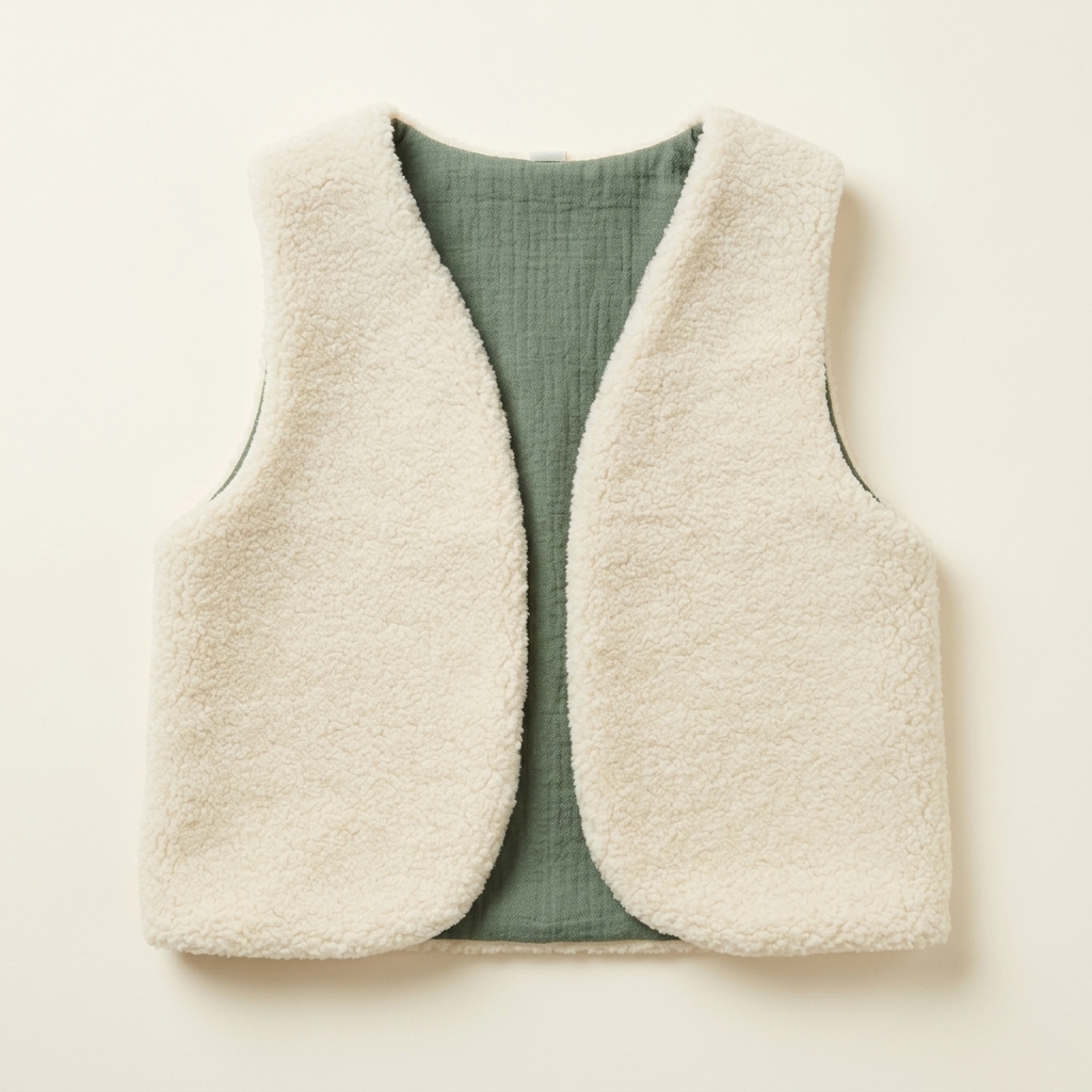 gilet laine ecrue gaze coton vert olive