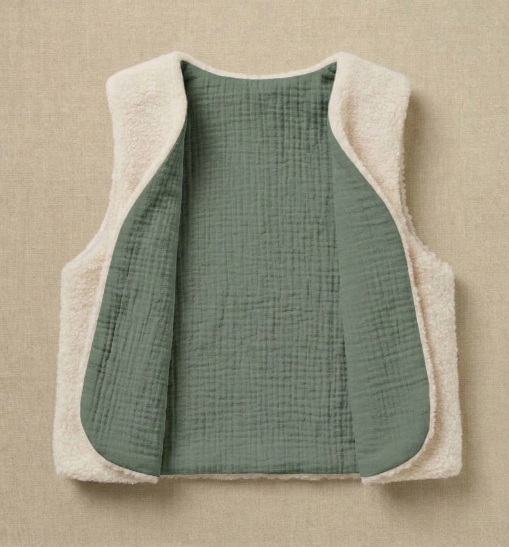 gilet laine ecrue gaze coton vert olive2