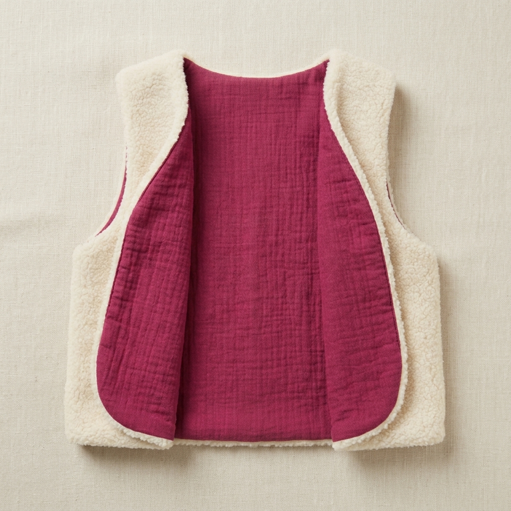 gilet laine ecrue gaze coton lie de vin