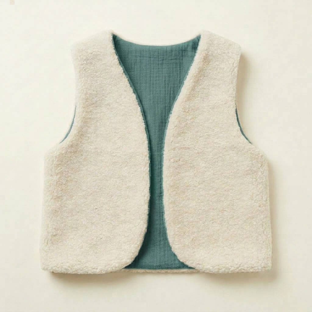 gilet laine ecrue gaze coton vert céladon irisé2