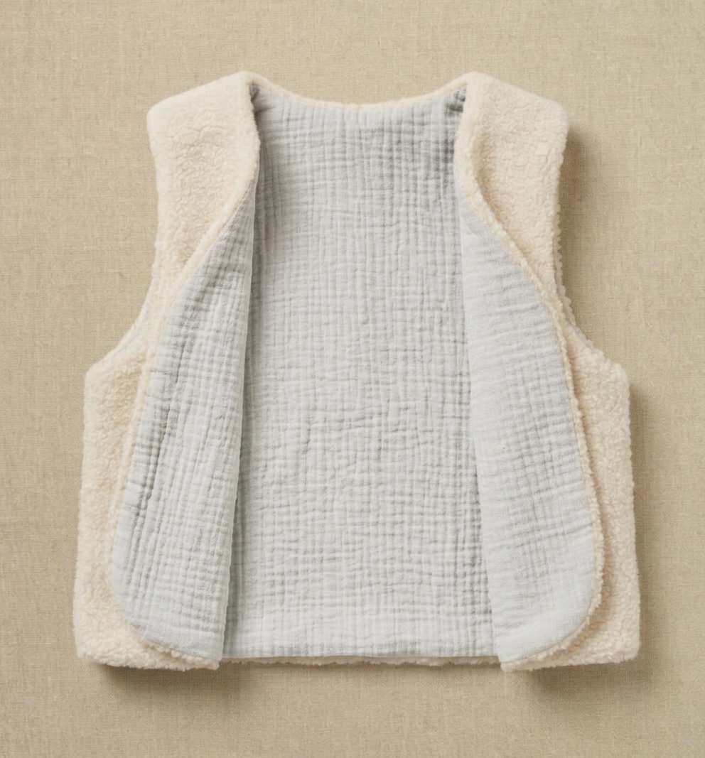 gilet laine ecrue gaze gris perle