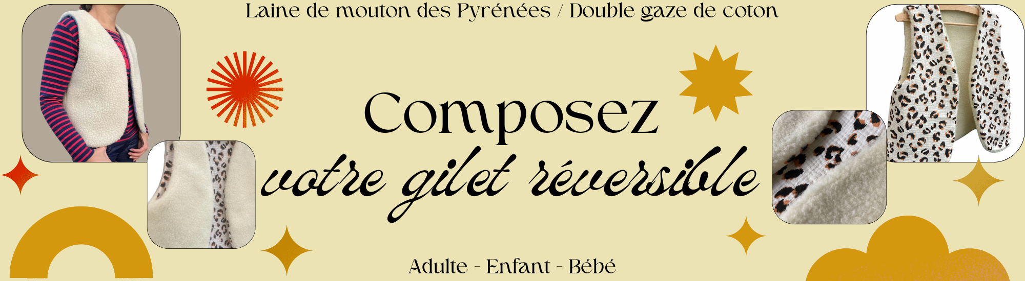 gilet mouton laine pyrénées réversible adulte enfant bébé