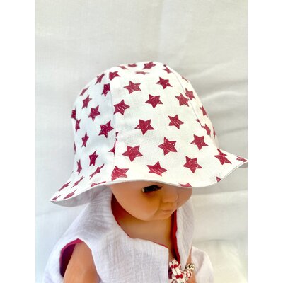 bob chapeau bébé été coton réversible artisanal étoiles rouge blanc