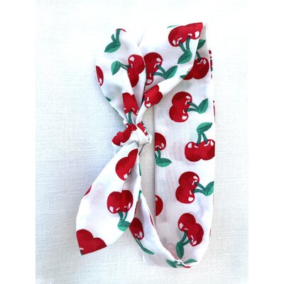 bandeau coton bébé fille ceerise rouge blanc artisanal à nouer