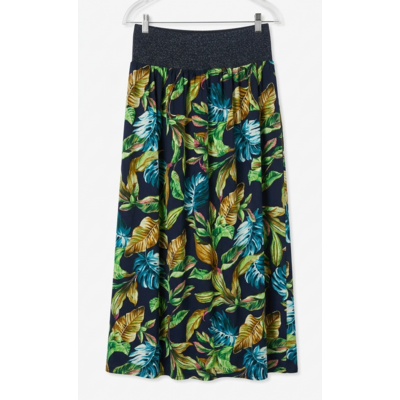 jupe viscose bleu feuillage cintre
