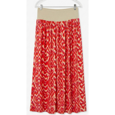 jupe rouge beige motifs geometriques cintre