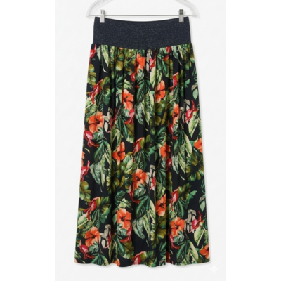 jupe viscose noire feuillage cintre