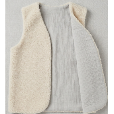 gilet long laine ecru gaze gris clair