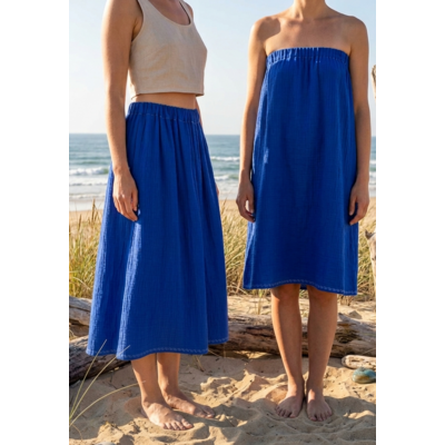 jupe 2en1 jupe longue et robe bustier plage double gaze coton
