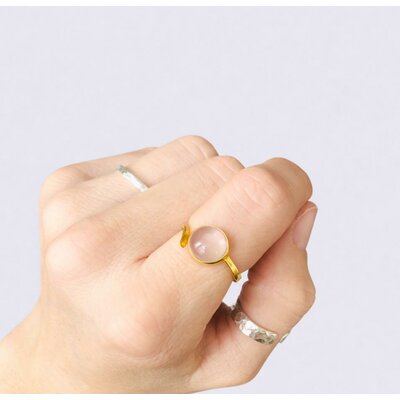 bague quartz rose argent doré3