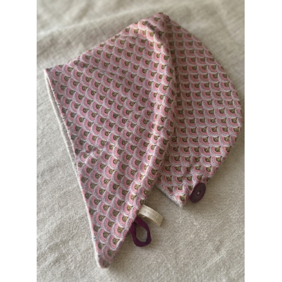 TUR16 turban bain coton bambou eventails rose
