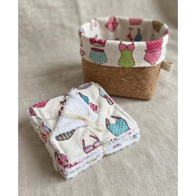 Semainier lingettes demaquillantes bambou coton et panier liege artisanal maillots de bain