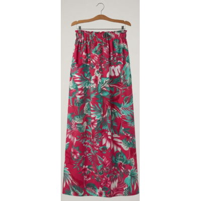 jupe longue et robe 2en1 viscose tropical rose vert artisanal  poche (2)
