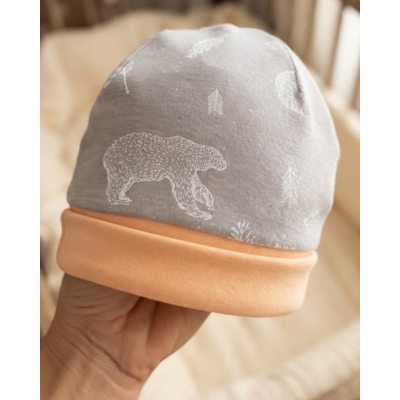 bonnet naissance ours polaires gris abricot