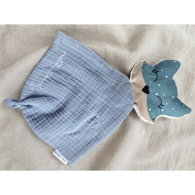 doudou fait main certifié gaze coton bleu renard